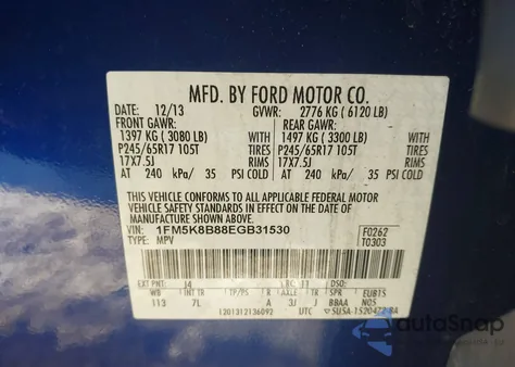2014 Ford Explorer z USA, uszkodzony, nr VIN 1FM5K8B88EGB31530